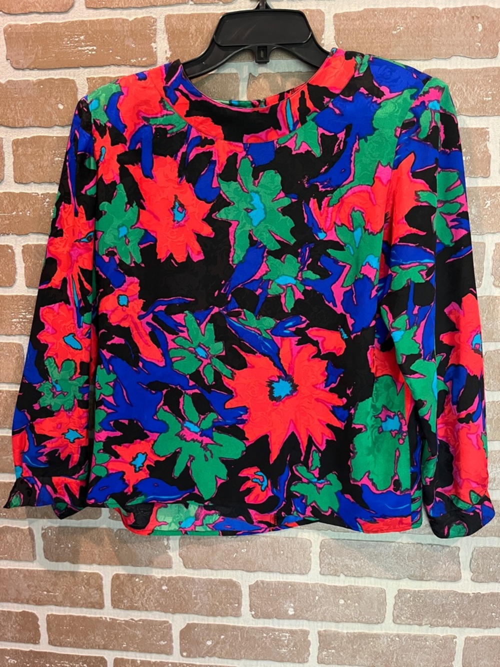 Vintage Silk Land 90s Colorful Long Sleeve Blouse Buttons Large
